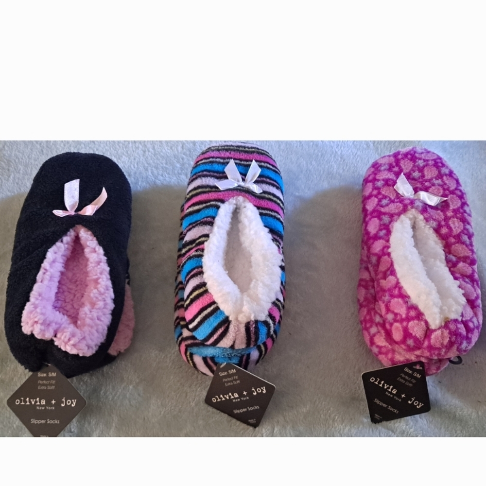NWT 3 Pairs of Olivia & Joy New York Womens Slipper Socks By Planet Sox Cozy